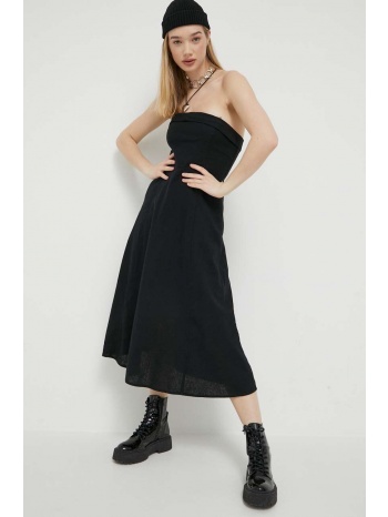 λινό φόρεμα abercrombie & fitch χρώμα μαύρο κύριο υλικό
