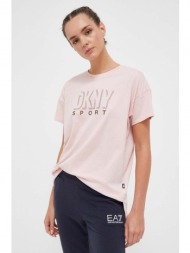 βαμβακερό μπλουζάκι dkny χρώμα: ροζ 100% βαμβάκι