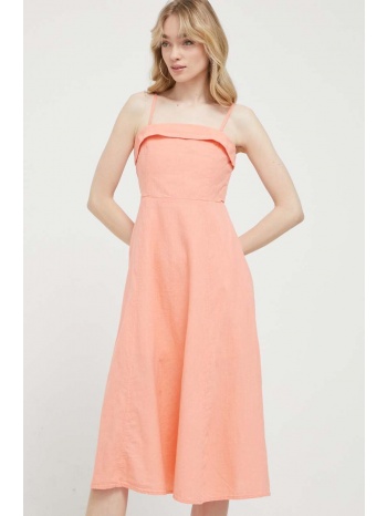 λινό φόρεμα abercrombie & fitch χρώμα πορτοκαλί κύριο