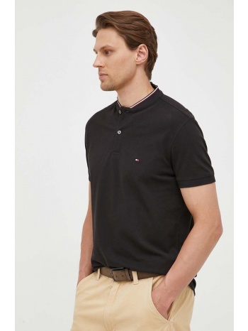 βαμβακερό μπλουζάκι πόλο tommy hilfiger χρώμα μαύρο 100%