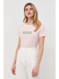 βαμβακερό μπλουζάκι boss χρώμα: ροζ