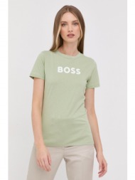 βαμβακερό μπλουζάκι boss χρώμα: πράσινο