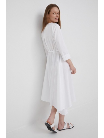 βαμβακερό φόρεμα dkny χρώμα άσπρο, 100% βαμβάκι