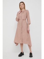 βαμβακερό φόρεμα dkny χρώμα: ροζ, 100% βαμβάκι