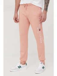 βαμβακερό παντελόνι tommy hilfiger χρώμα: ροζ 100% βαμβάκι