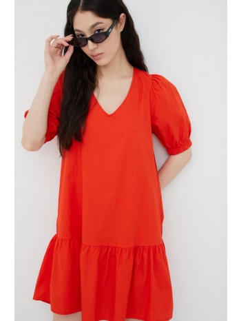 βαμβακερό φόρεμα vero moda χρώμα κόκκινο, 80% βαμβάκι, 20%