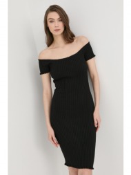 φόρεμα από συνδυασμό μεταξιού guess χρώμα: μαύρο, 85% βαμβάκι, 15% μετάξι