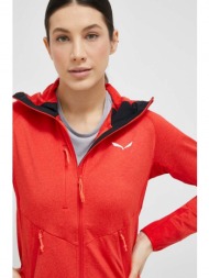 αθλητική μπλούζα salewa agner hybrid γυναικεία, χρώμα: κόκκινο, με κουκούλα κύριο υλικό: 89% πολυεστ