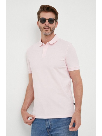 βαμβακερό μπλουζάκι πόλο boss χρώμα ροζ