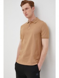 βαμβακερό μπλουζάκι πόλο boss χρώμα: μπεζ