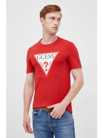 βαμβακερό μπλουζάκι guess χρώμα κόκκινο 100% οργανικό