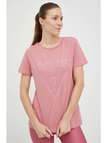 βαμβακερό μπλουζάκι guess χρώμα ροζ 100% βαμβάκι
