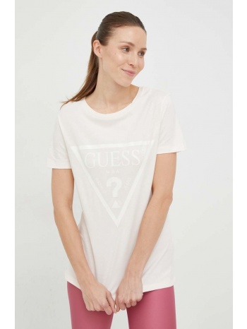 βαμβακερό μπλουζάκι guess χρώμα μπεζ 100% βαμβάκι