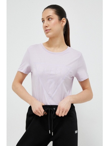 βαμβακερό μπλουζάκι guess χρώμα μοβ 100% βαμβάκι