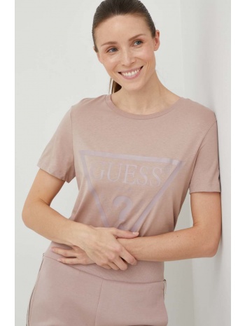 βαμβακερό μπλουζάκι guess χρώμα ροζ 100% βαμβάκι