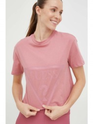 βαμβακερό μπλουζάκι guess χρώμα: ροζ