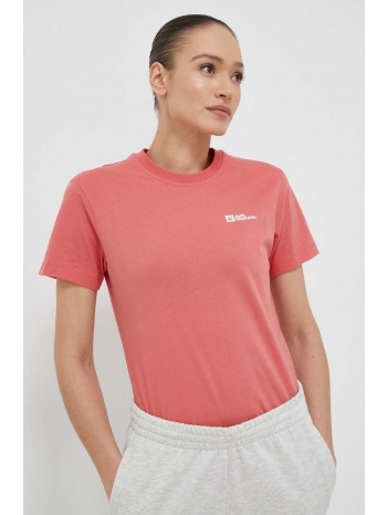 βαμβακερό μπλουζάκι jack wolfskin χρώμα ροζ 100% οργανικό