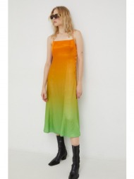 φόρεμα από συνδυασμό μεταξιού samsoe samsoe χρώμα: πορτοκαλί, 74% βισκόζη, 26% μετάξι