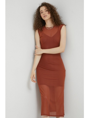 φόρεμα hollister co. χρώμα καφέ, κύριο υλικό 97%