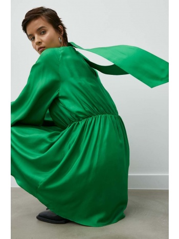 μεταξωτό φόρεμα samsoe samsoe χρώμα πράσινο, κύριο υλικό