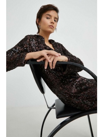 φόρεμα samsoe samsoe χρώμα καφέ, κύριο υλικό 100%