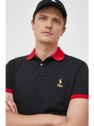 βαμβακερό μπλουζάκι πόλο polo ralph lauren χρώμα: μαύρο 100% βαμβάκι