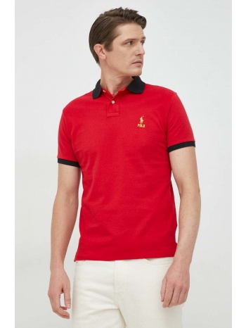 βαμβακερό μπλουζάκι πόλο polo ralph lauren χρώμα κόκκινο