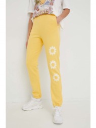 βαμβακερό παντελόνι billabong x smiley χρώμα: κίτρινο 100% οργανικό βαμβάκι