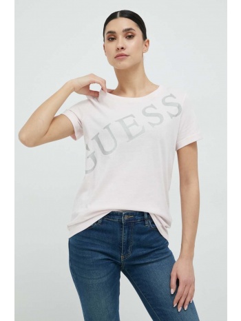 βαμβακερό μπλουζάκι guess χρώμα ροζ 50% βαμβάκι, 50%