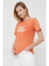 βαμβακερό μπλουζάκι polo ralph lauren χρώμα: πορτοκαλί