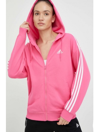 βαμβακερή μπλούζα adidas γυναικεία, χρώμα ροζ, με κουκούλα