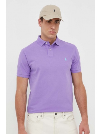 βαμβακερό μπλουζάκι πόλο polo ralph lauren χρώμα μοβ 100%