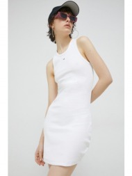 φόρεμα tommy jeans χρώμα: άσπρο 95% βαμβάκι, 5% σπαντέξ