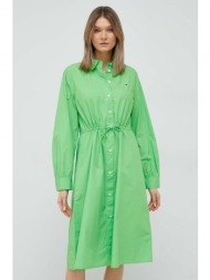 βαμβακερό φόρεμα tommy hilfiger χρώμα: πράσινο 100% βαμβάκι