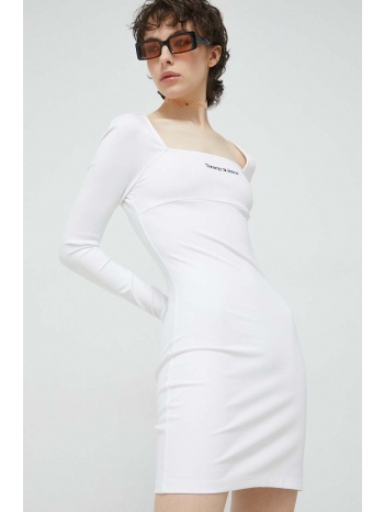 φόρεμα tommy jeans χρώμα άσπρο 62% βισκόζη, 33% πολυαμίδη