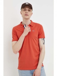 βαμβακερό μπλουζάκι πόλο tommy jeans χρώμα: πορτοκαλί 100% βαμβάκι