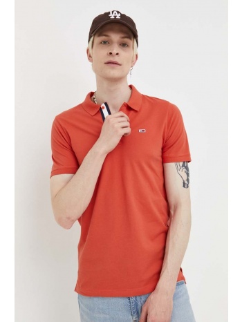 βαμβακερό μπλουζάκι πόλο tommy jeans χρώμα πορτοκαλί 100%