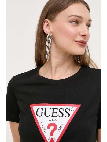 βαμβακερό μπλουζάκι guess χρώμα μαύρο 100% βαμβάκι