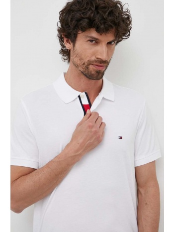 βαμβακερό μπλουζάκι πόλο tommy hilfiger χρώμα άσπρο 100%