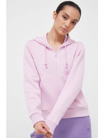 μπλούζα adidas χρώμα ροζ, με κουκούλα κύριο υλικό 80%