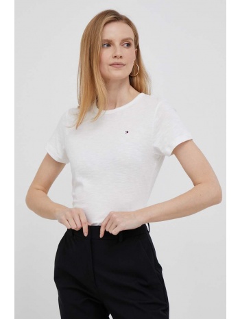 βαμβακερό μπλουζάκι tommy hilfiger χρώμα μπεζ 100% βαμβάκι