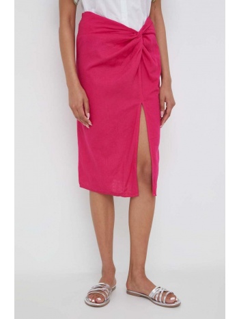 λινή φούστα answear lab χρώμα ροζ 55% λινάρι, 45% βαμβάκι
