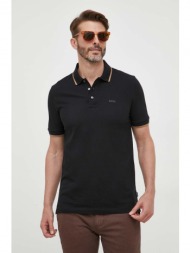 βαμβακερό μπλουζάκι πόλο boss χρώμα: μαύρο 100% βαμβάκι