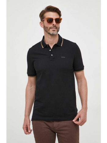 βαμβακερό μπλουζάκι πόλο boss χρώμα μαύρο 100% βαμβάκι