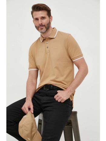 βαμβακερό μπλουζάκι πόλο boss χρώμα μπεζ 100% βαμβάκι