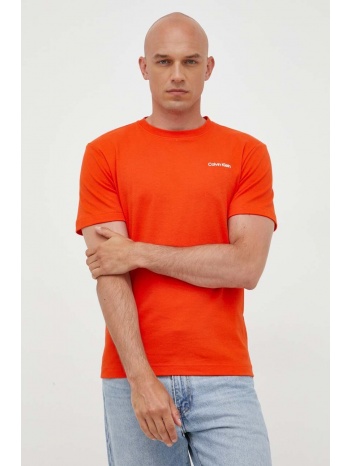 βαμβακερό μπλουζάκι calvin klein χρώμα πορτοκαλί 100%