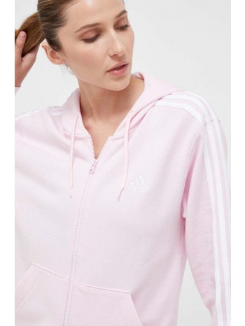 βαμβακερή μπλούζα adidas γυναικεία, χρώμα ροζ, με κουκούλα