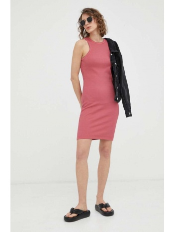 βαμβακερό φόρεμα g-star raw χρώμα ροζ 100% οργανικό βαμβάκι