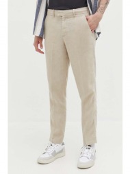 λινό παντελόνι abercrombie & fitch χρώμα: μπεζ 100% λινάρι