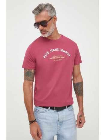 βαμβακερό μπλουζάκι pepe jeans waddon χρώμα ροζ 100%